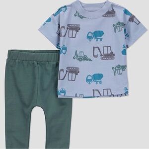 NWT Carter's Blue and Green Construction Print Kids Matching Set. Size 9 months.